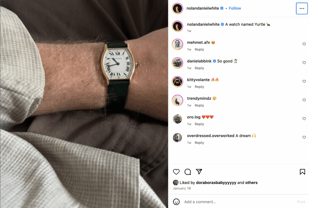 Luxury watch on wrist featuring a green strap and gold accents, reflecting the trend of luxury timepieces among younger collectors.
